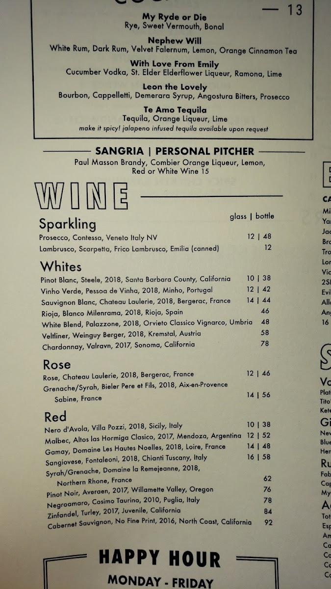 Menu Emmy Squared Pizza: Queen Village-2