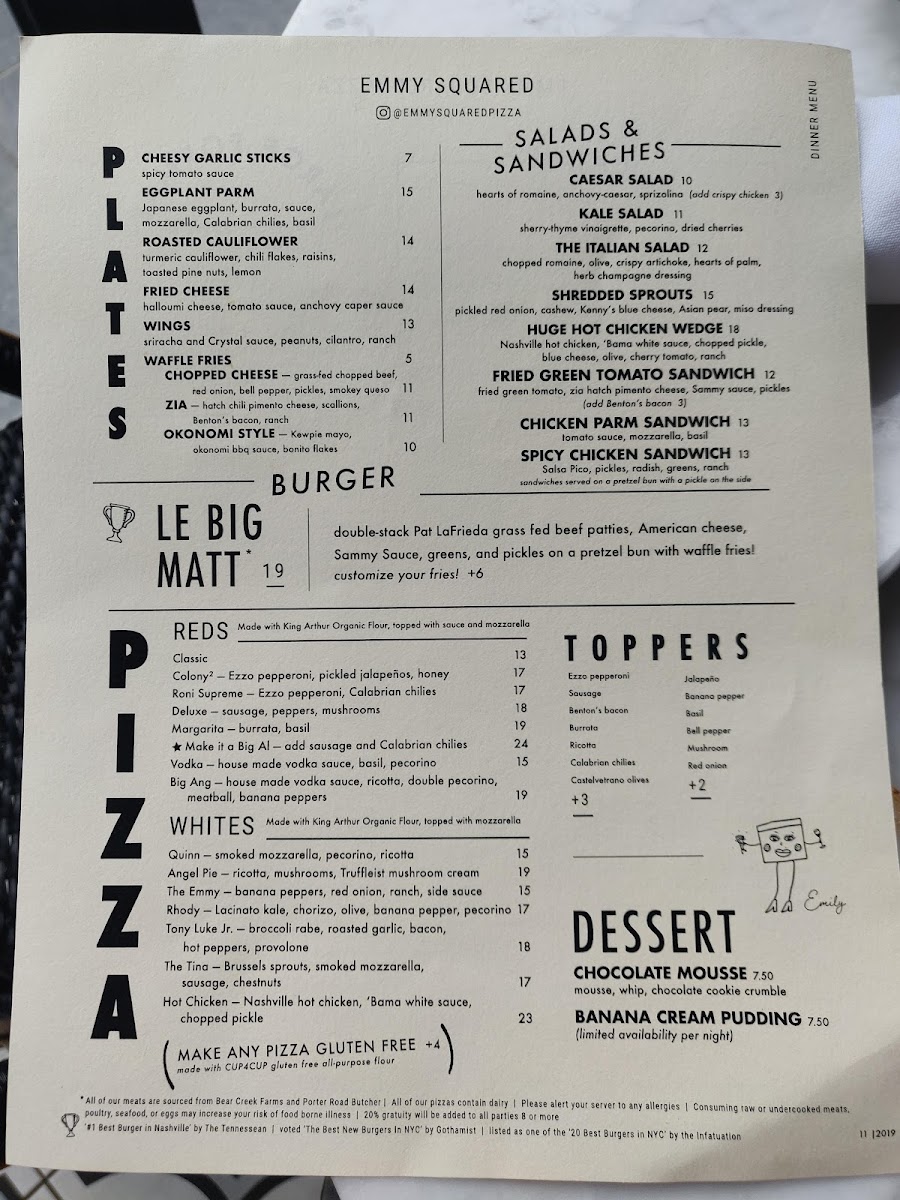 Menu Emmy Squared Pizza: Queen Village-3