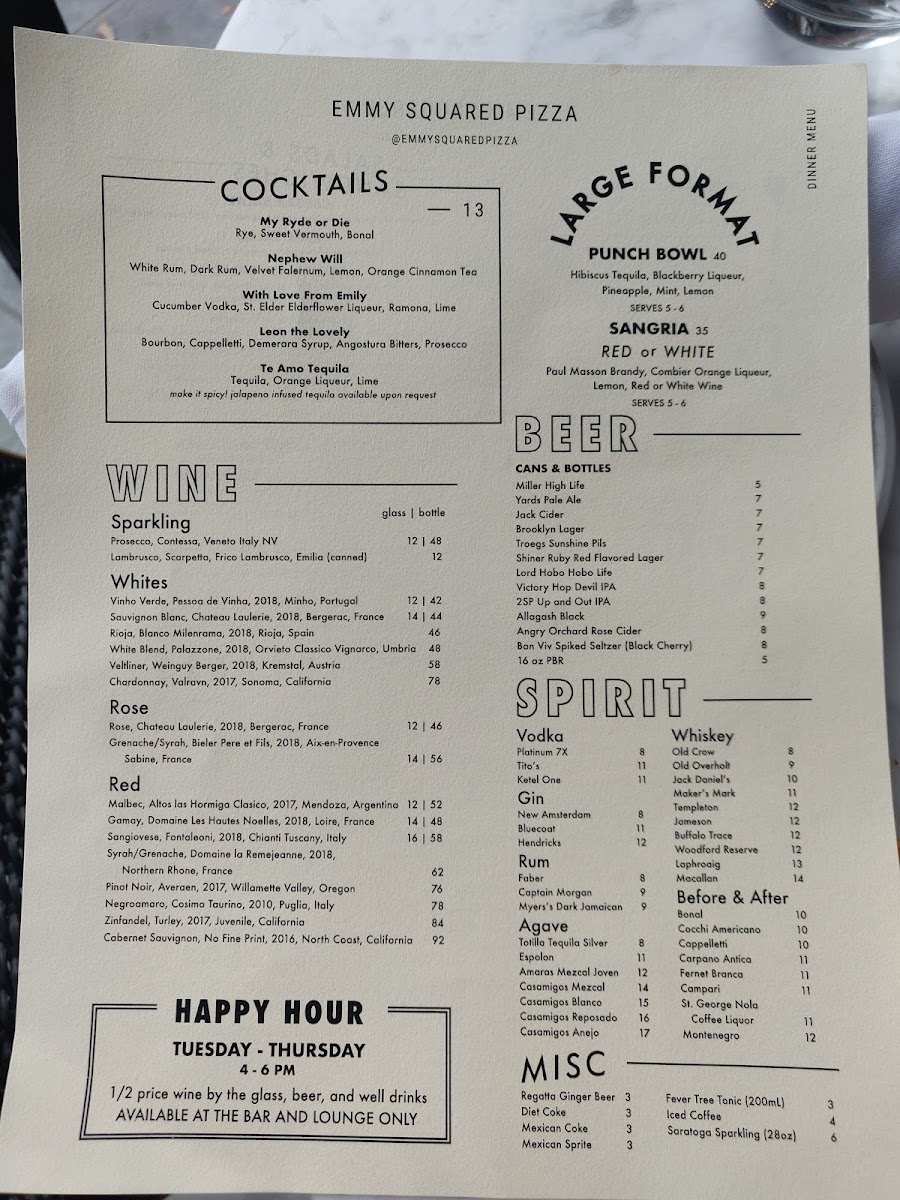 Menu Emmy Squared Pizza: Queen Village-4